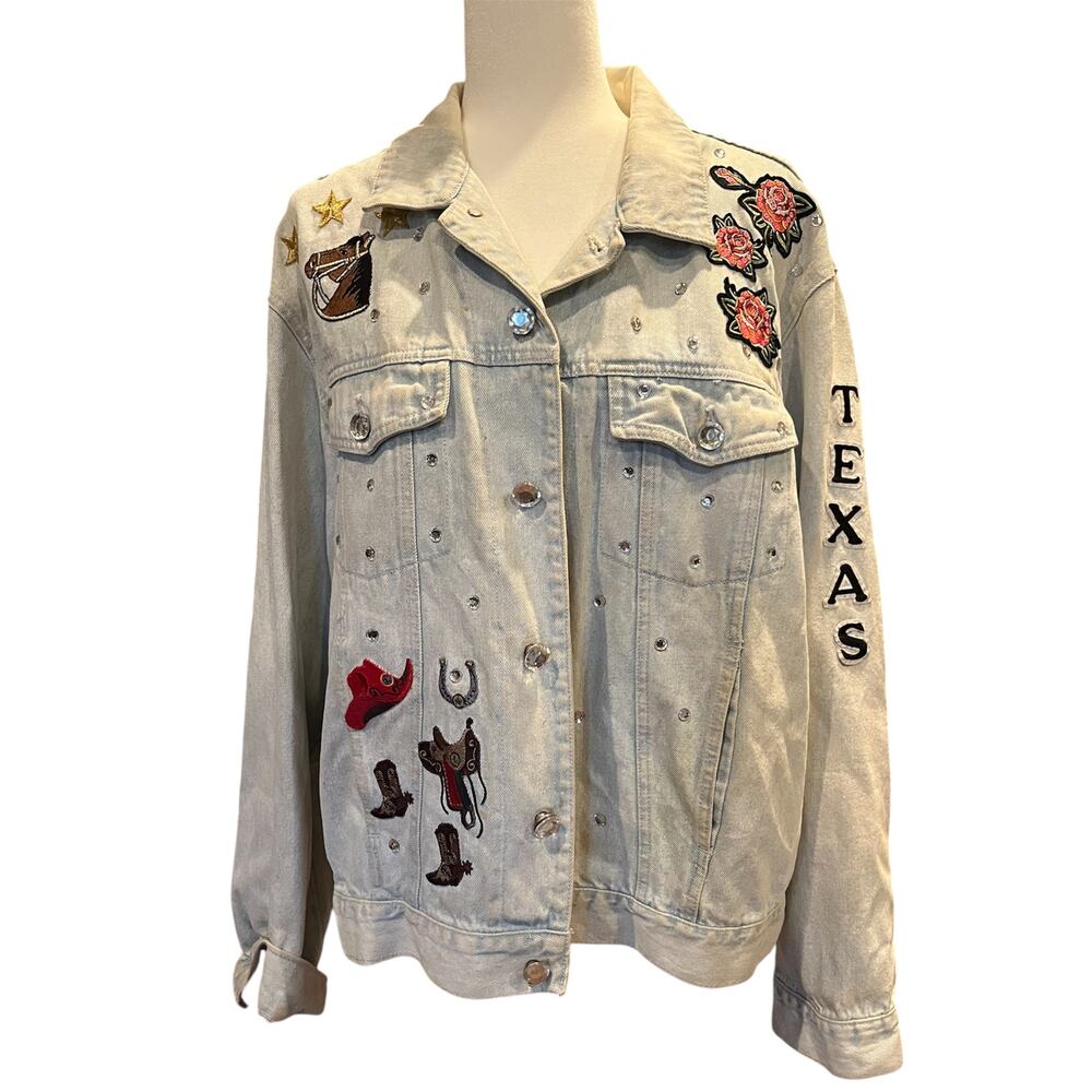Vintage Today’s News Denim Jacket Cowgirl Texas Western Embroidered Patch Size L